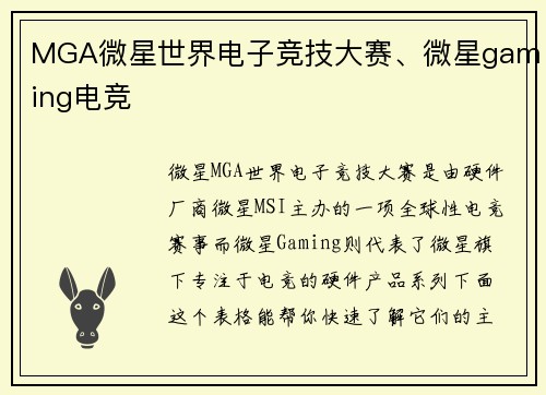 MGA微星世界电子竞技大赛、微星gaming电竞